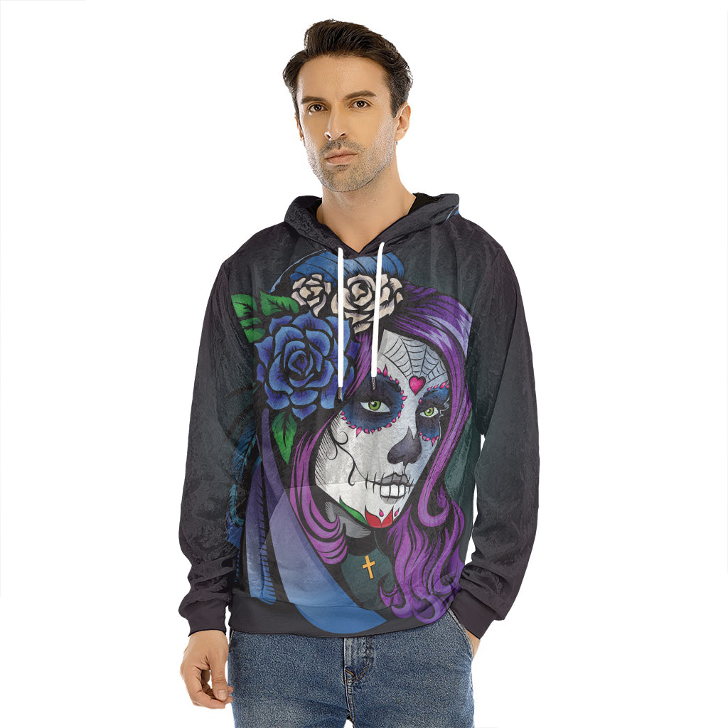 Calavera Girl Dia De Los Muertos Print Men's Velvet Pullover Hoodie