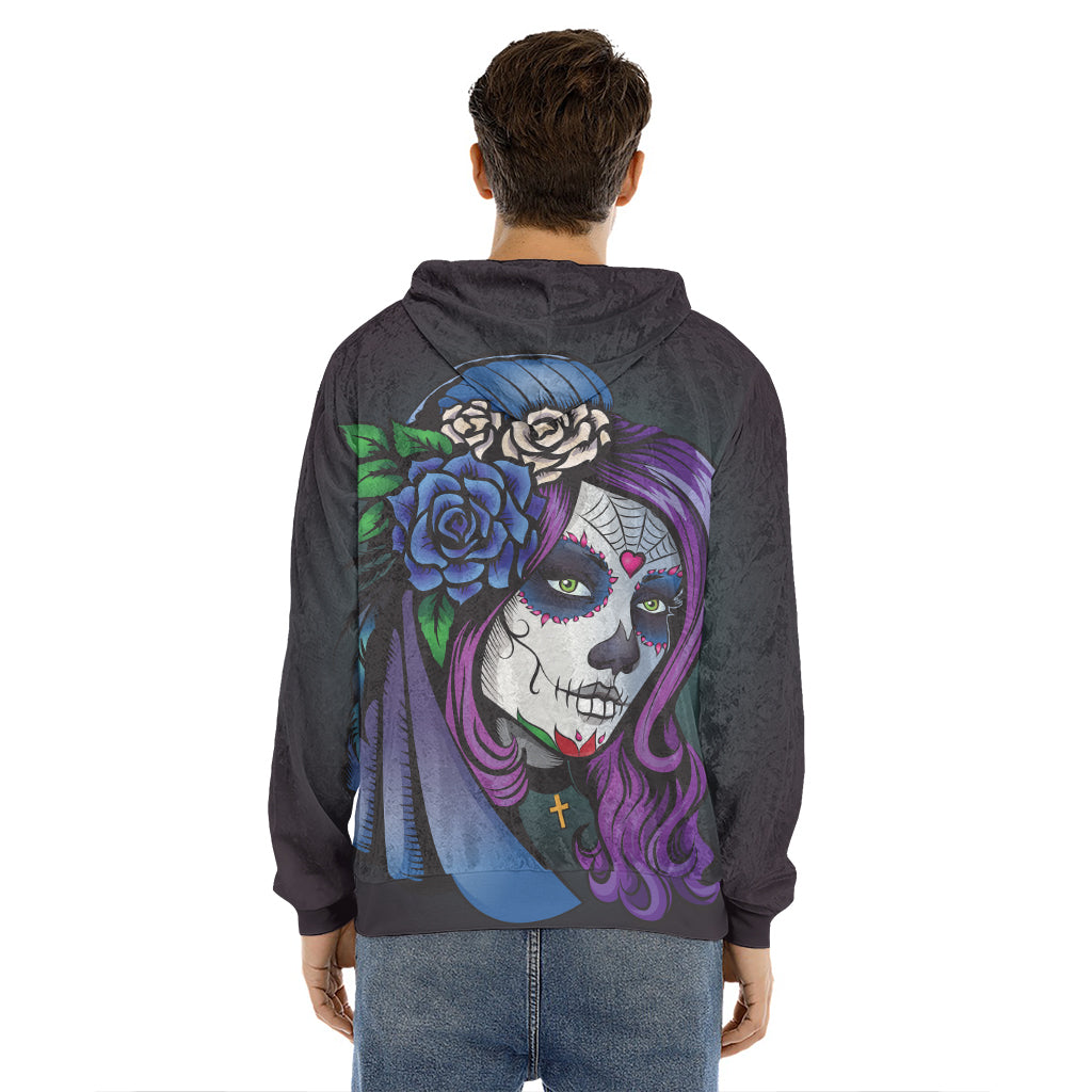 Calavera Girl Dia De Los Muertos Print Men's Velvet Pullover Hoodie