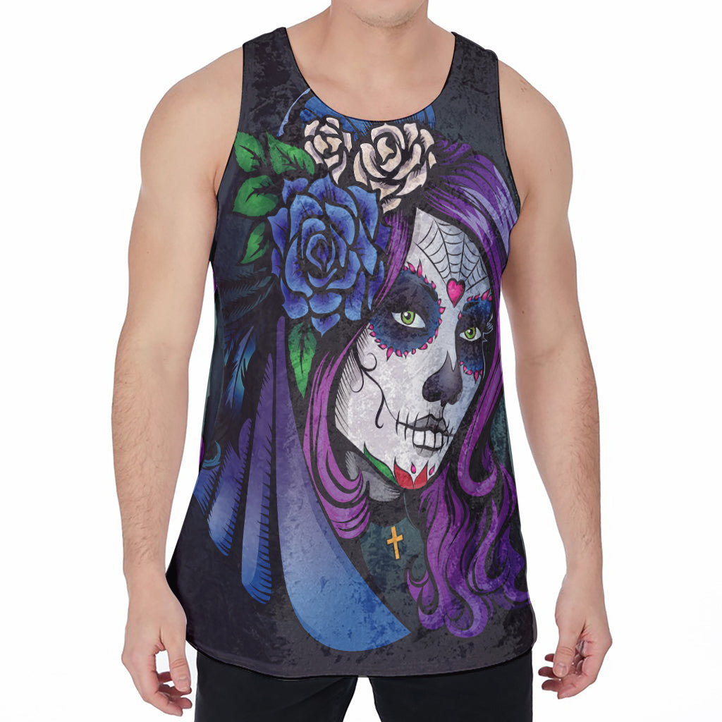 Calavera Girl Dia De Los Muertos Print Men's Velvet Tank Top