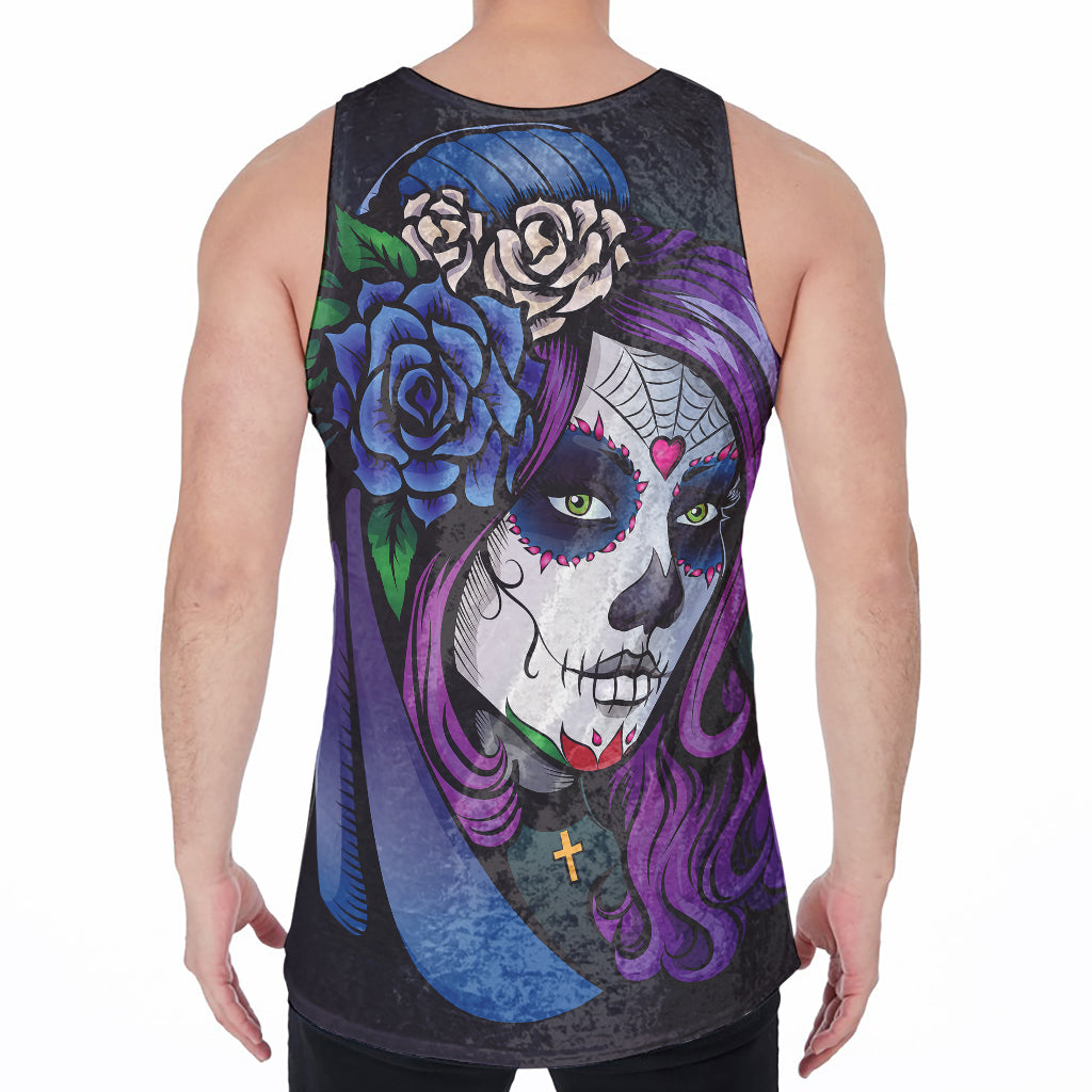 Calavera Girl Dia De Los Muertos Print Men's Velvet Tank Top