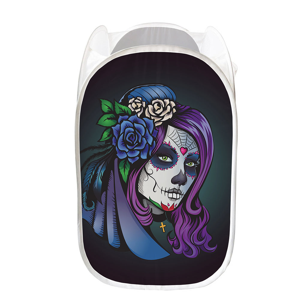 Calavera Girl Dia De Los Muertos Print Mesh Laundry Hamper