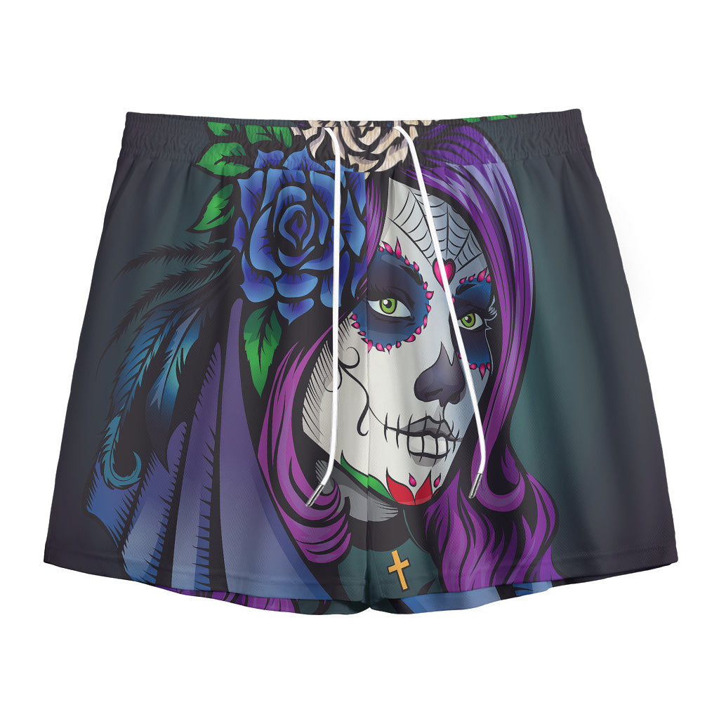 Calavera Girl Dia De Los Muertos Print Mesh Shorts