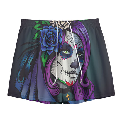 Calavera Girl Dia De Los Muertos Print Mesh Shorts