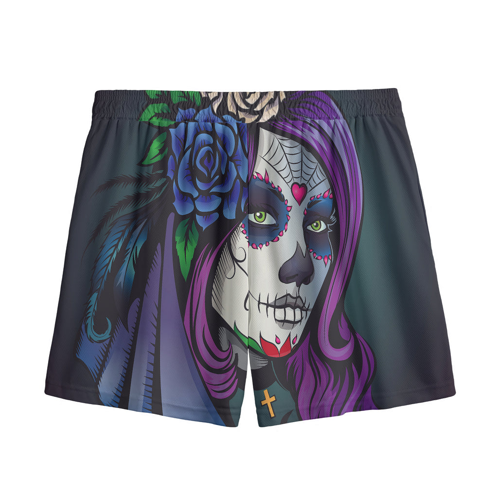 Calavera Girl Dia De Los Muertos Print Mesh Shorts