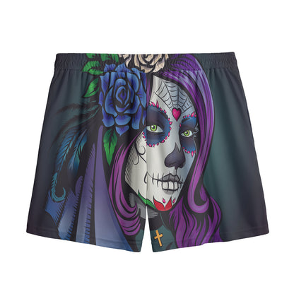Calavera Girl Dia De Los Muertos Print Mesh Shorts