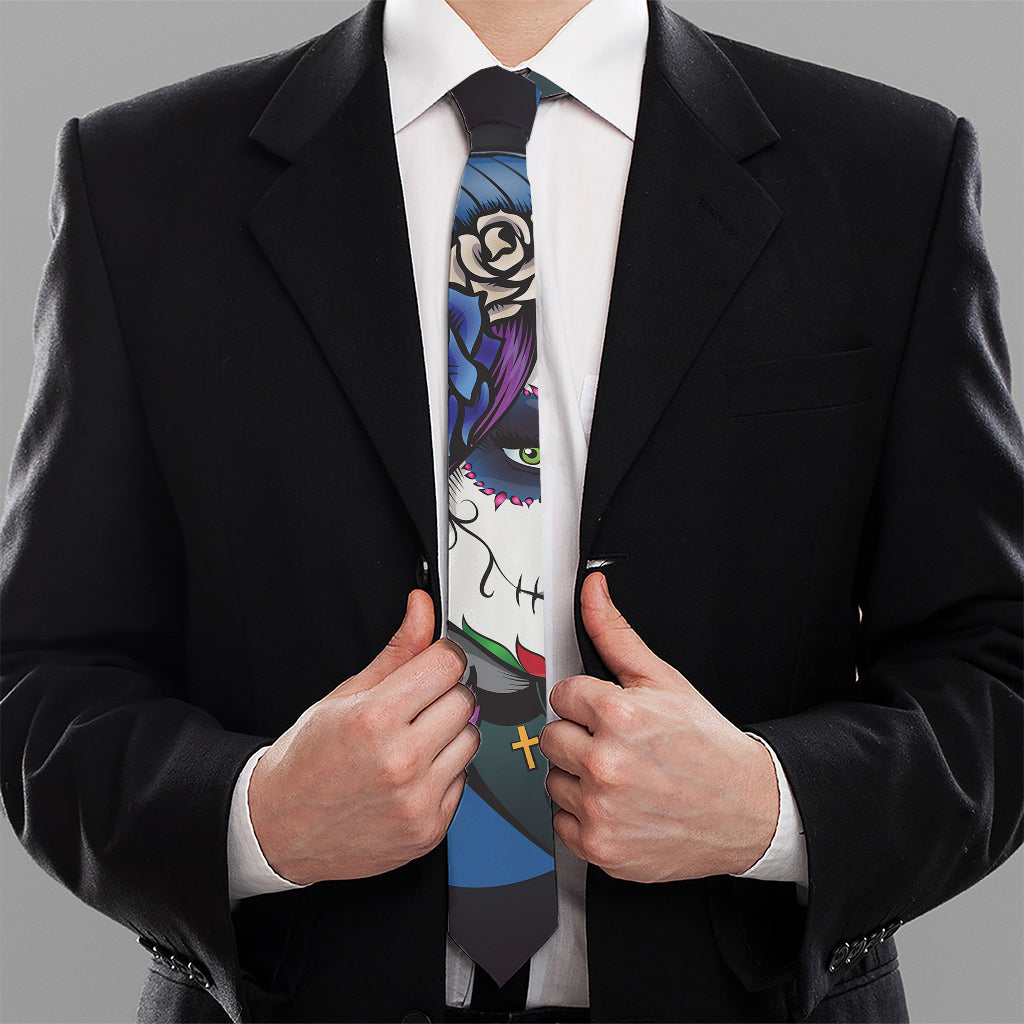Calavera Girl Dia De Los Muertos Print Necktie