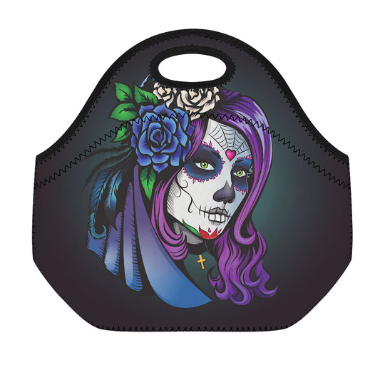 Calavera Girl Dia De Los Muertos Print Neoprene Lunch Bag