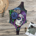 Calavera Girl Dia De Los Muertos Print One Shoulder Bodysuit