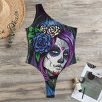 Calavera Girl Dia De Los Muertos Print One Shoulder Bodysuit