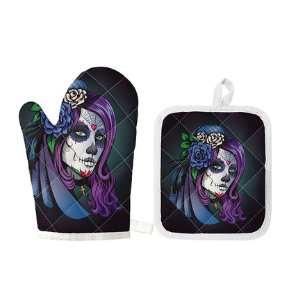 Calavera Girl Dia De Los Muertos Print Oven Mitt And Pot Holder Set