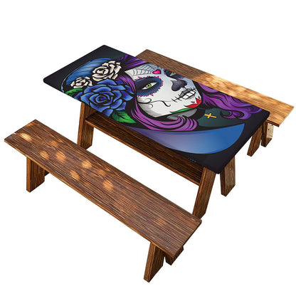 Calavera Girl Dia De Los Muertos Print Picnic Table Cover