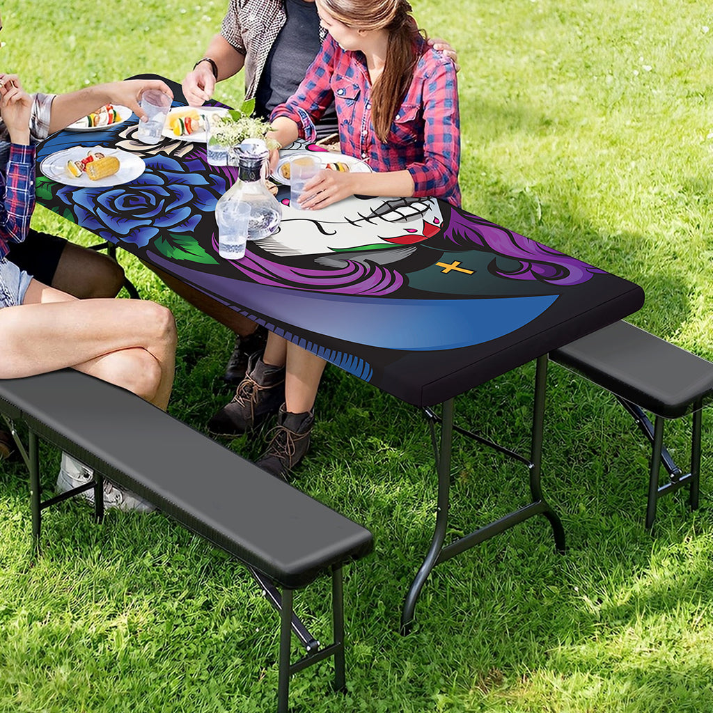 Calavera Girl Dia De Los Muertos Print Picnic Table Cover