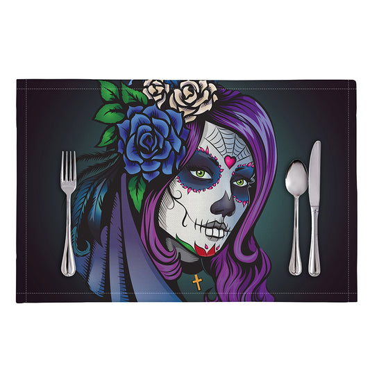 Calavera Girl Dia De Los Muertos Print Placemat