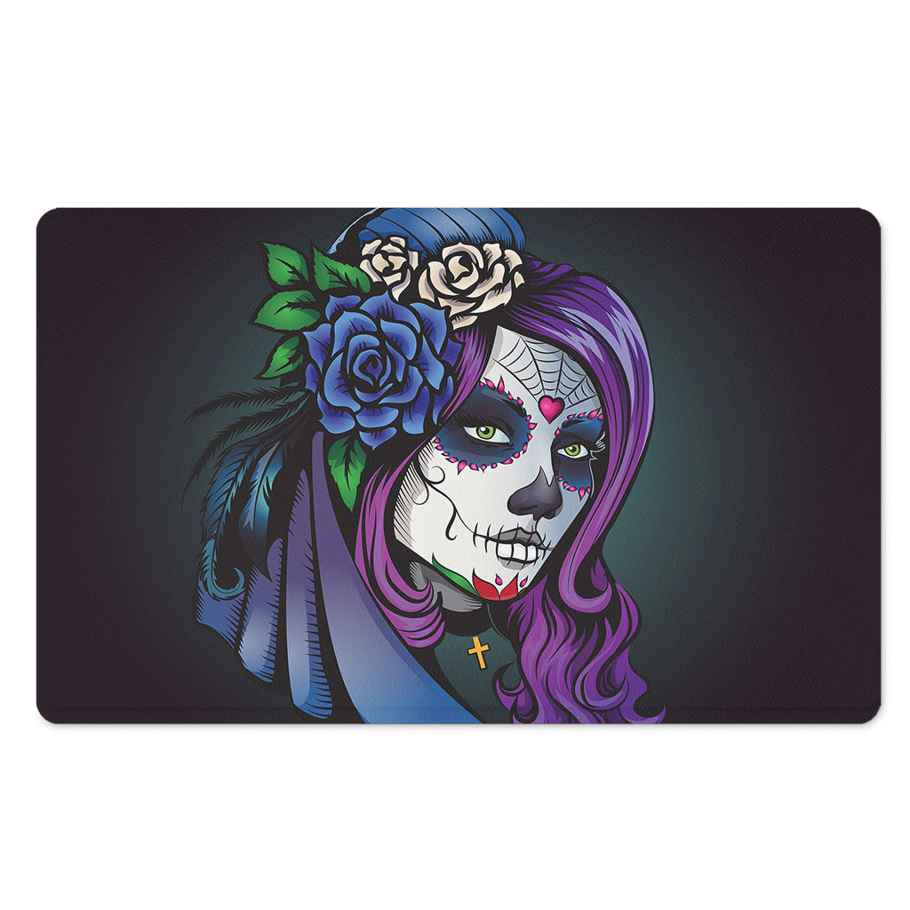 Calavera Girl Dia De Los Muertos Print Polyester Doormat