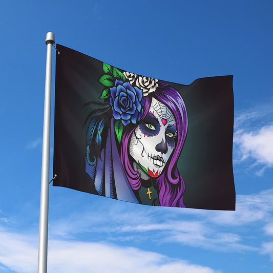 Calavera Girl Dia De Los Muertos Print Polyester Flag