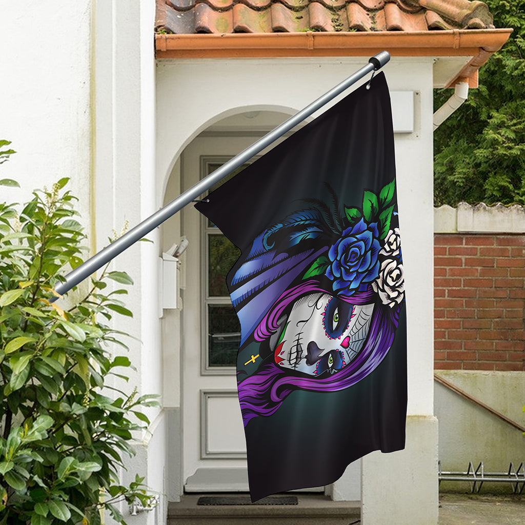 Calavera Girl Dia De Los Muertos Print Polyester Flag