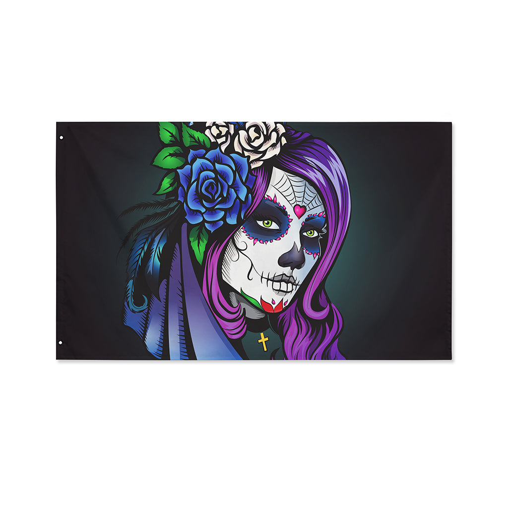 Calavera Girl Dia De Los Muertos Print Polyester Flag