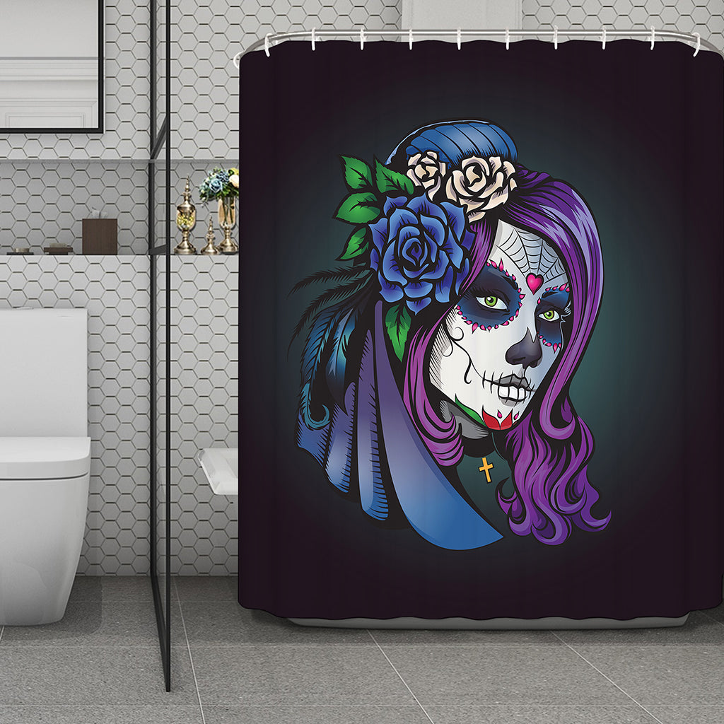 Calavera Girl Dia De Los Muertos Print Polyester Shower Curtain