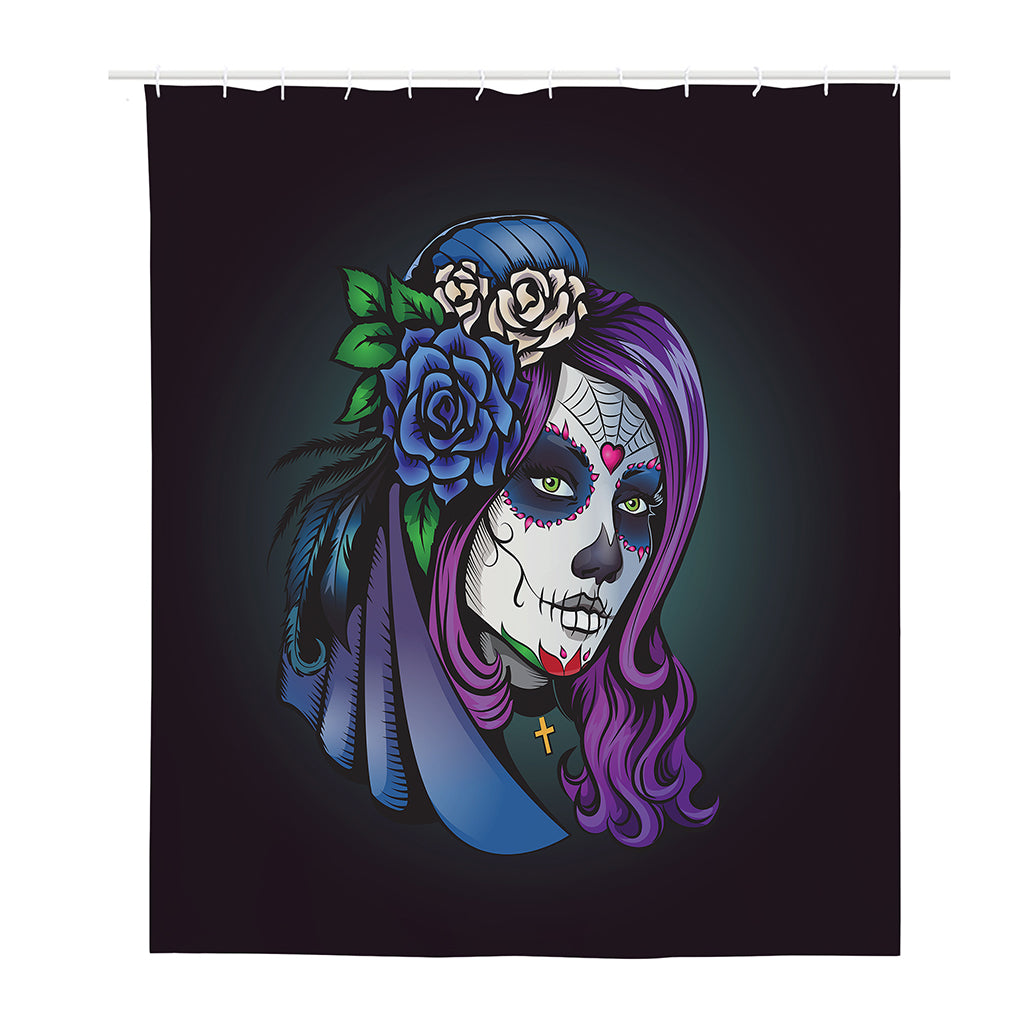 Calavera Girl Dia De Los Muertos Print Polyester Shower Curtain