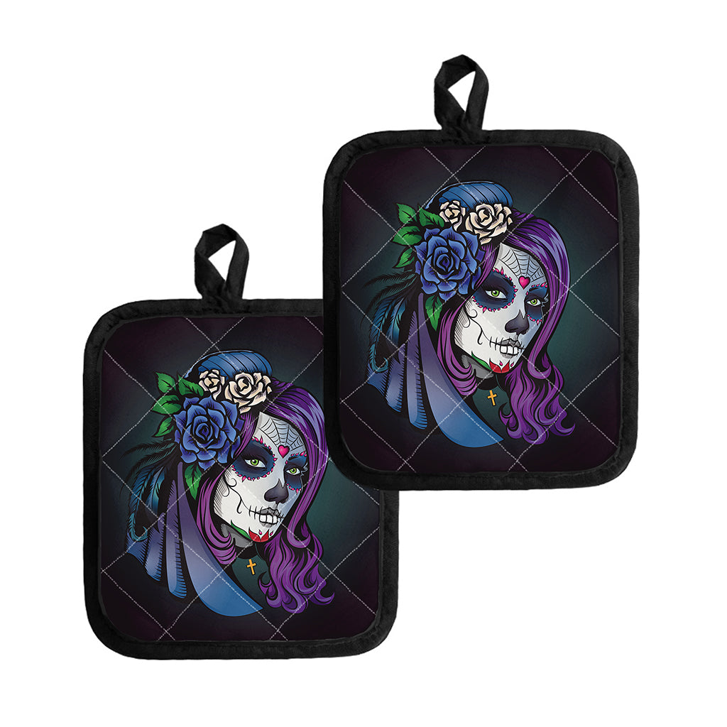 Calavera Girl Dia De Los Muertos Print Pot Holders