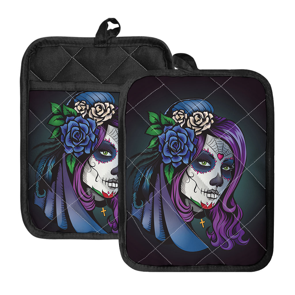 Calavera Girl Dia De Los Muertos Print Pot Holders With Pocket