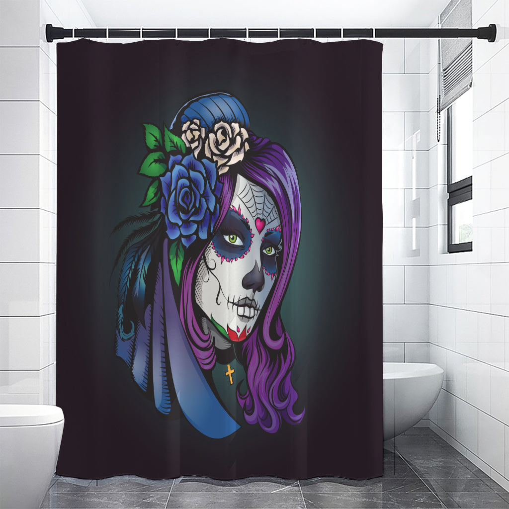 Calavera Girl Dia De Los Muertos Print Premium Shower Curtain