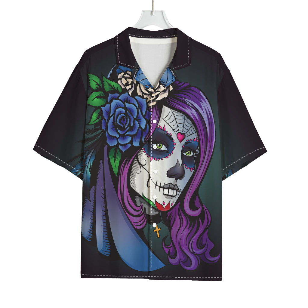 Calavera Girl Dia De Los Muertos Print Rayon Hawaiian Shirt