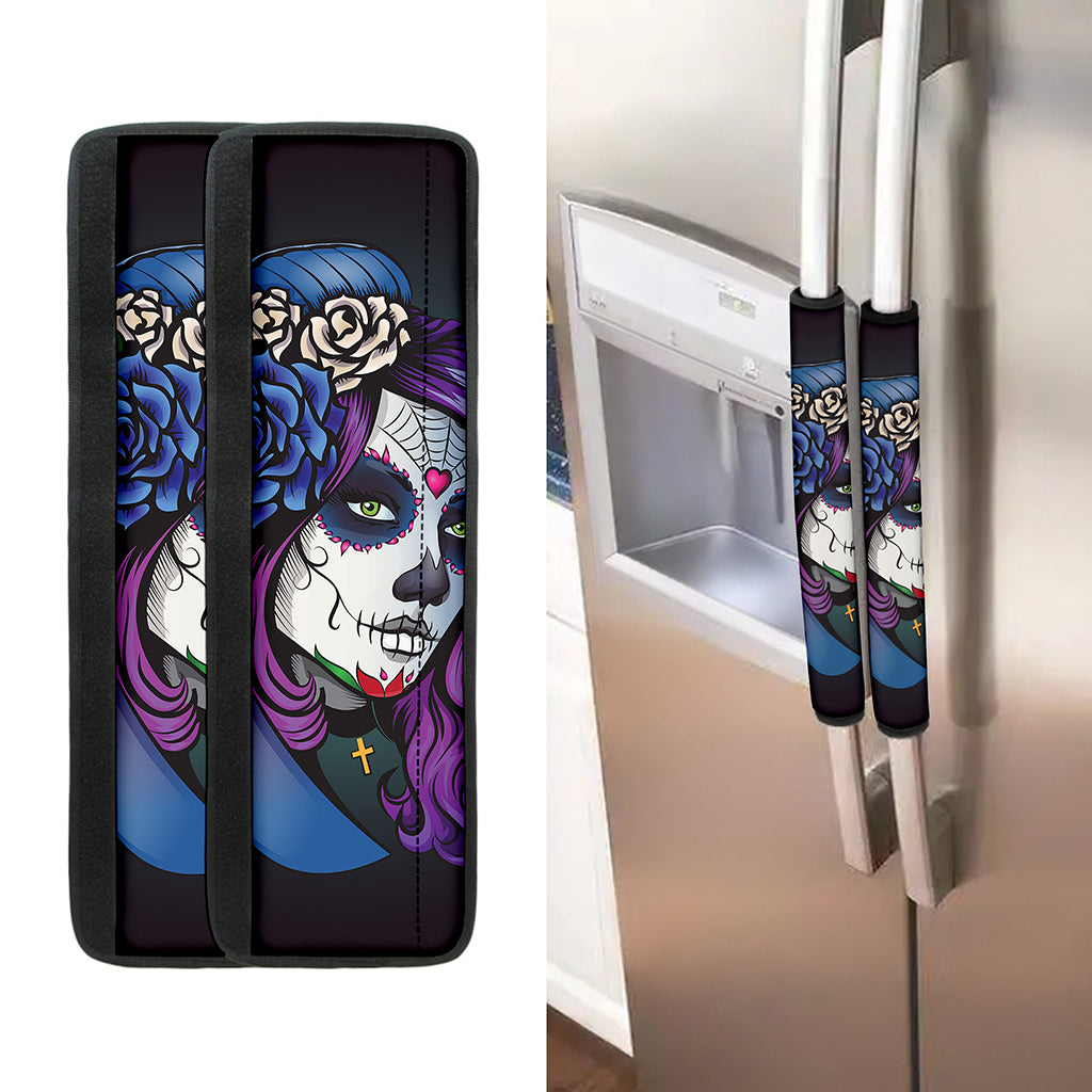 Calavera Girl Dia De Los Muertos Print Refrigerator Handle Covers