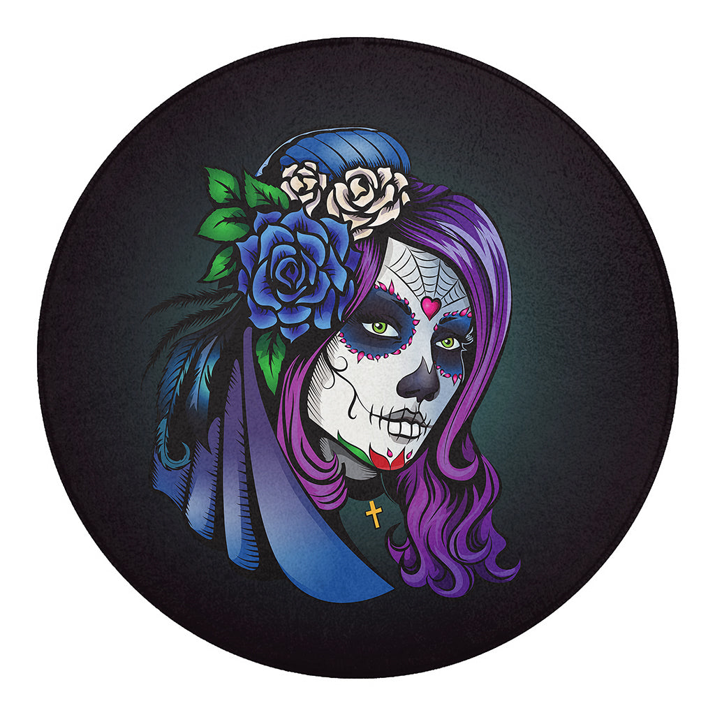 Calavera Girl Dia De Los Muertos Print Round Blanket