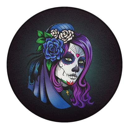 Calavera Girl Dia De Los Muertos Print Round Blanket