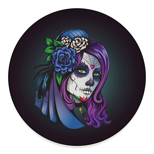 Calavera Girl Dia De Los Muertos Print Round Floor Mat
