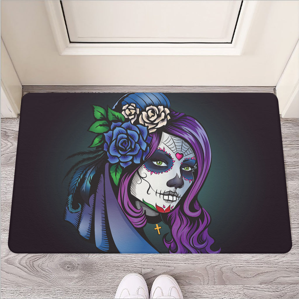 Calavera Girl Dia De Los Muertos Print Rubber Doormat