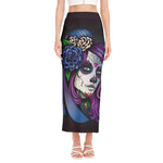 Calavera Girl Dia De Los Muertos Print Side Slit Maxi Skirt