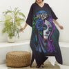 Calavera Girl Dia De Los Muertos Print Silk V-Neck Kaftan Dress