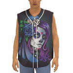 Calavera Girl Dia De Los Muertos Print Sleeveless Baseball Jersey