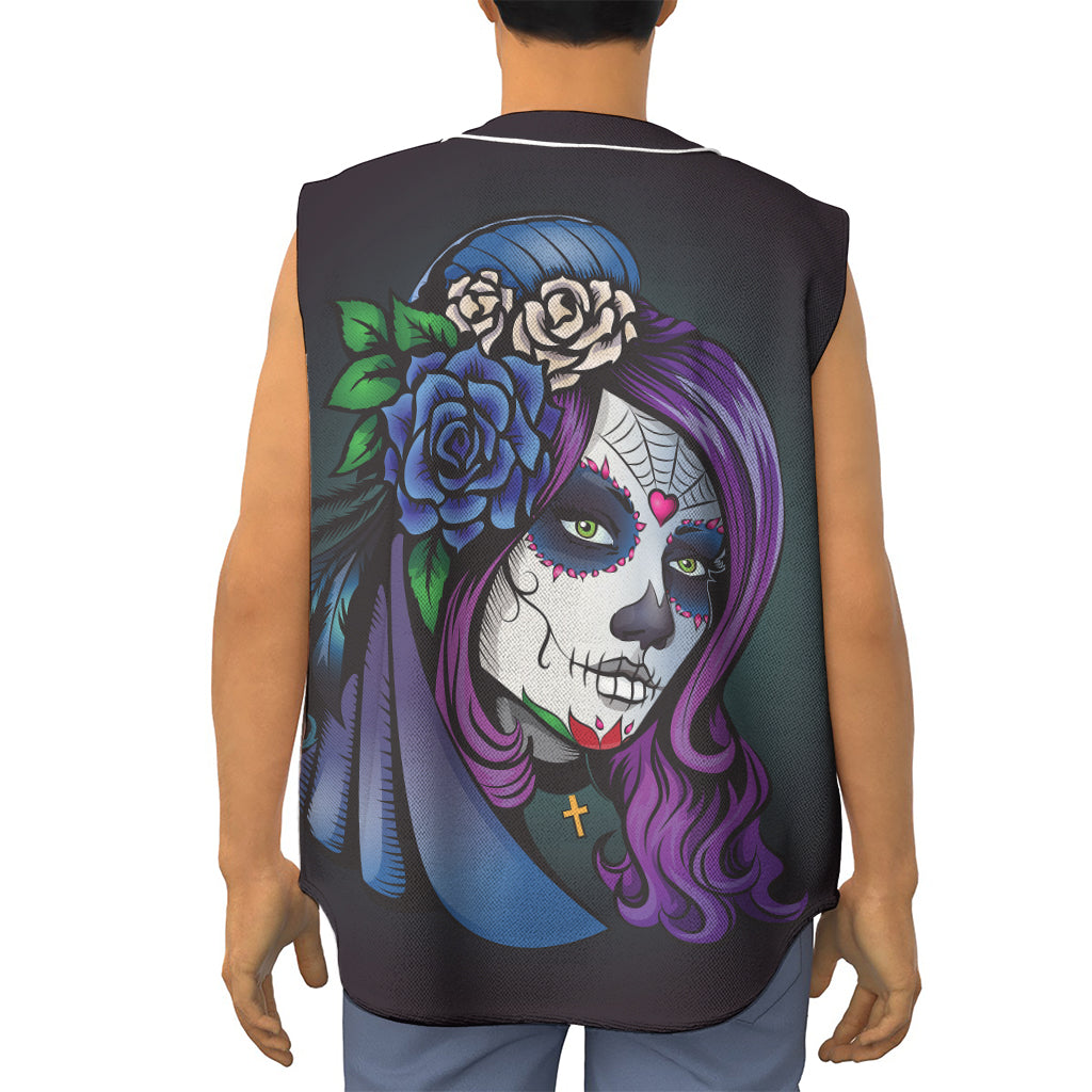 Calavera Girl Dia De Los Muertos Print Sleeveless Baseball Jersey