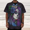 Calavera Girl Dia De Los Muertos Print Textured Short Sleeve Shirt
