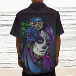 Calavera Girl Dia De Los Muertos Print Textured Short Sleeve Shirt