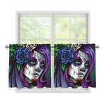 Calavera Girl Dia De Los Muertos Print Tier Curtains