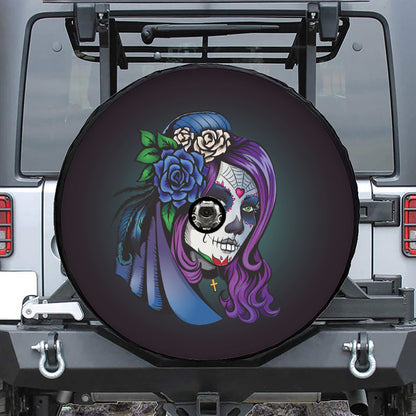 Calavera Girl Dia De Los Muertos Print Tire Cover With Camera Hole
