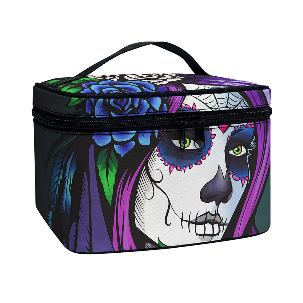 Calavera Girl Dia De Los Muertos Print Travel Makeup Bag