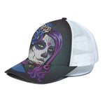 Calavera Girl Dia De Los Muertos Print White Mesh Trucker Cap