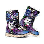 Calavera Girl Dia De Los Muertos Print Winter Boots
