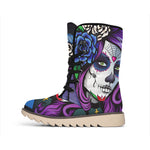 Calavera Girl Dia De Los Muertos Print Winter Boots
