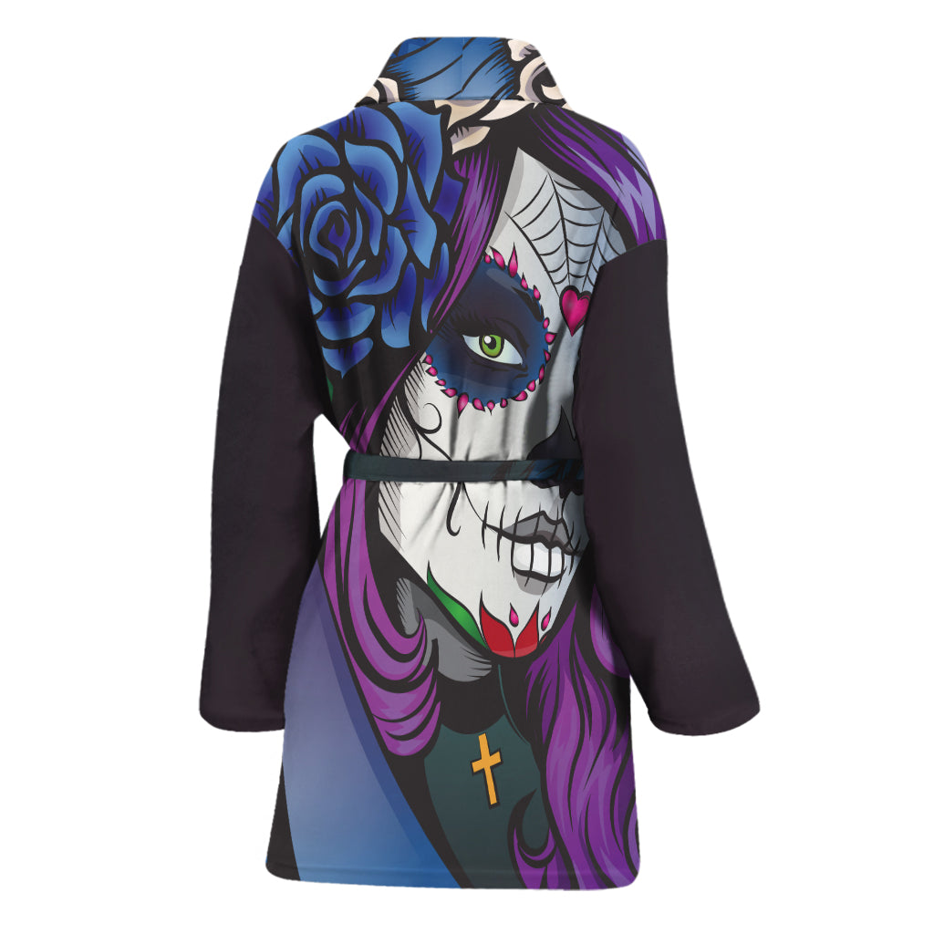 Calavera Girl Dia De Los Muertos Print Women's Bathrobe