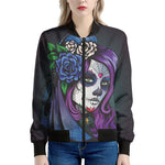 Calavera Girl Dia De Los Muertos Print Women's Bomber Jacket