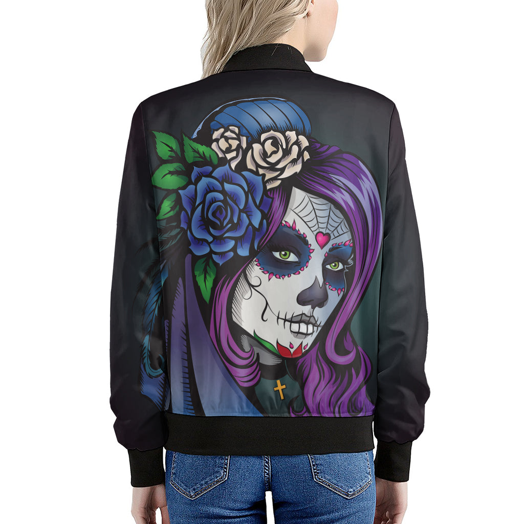 Calavera Girl Dia De Los Muertos Print Women's Bomber Jacket