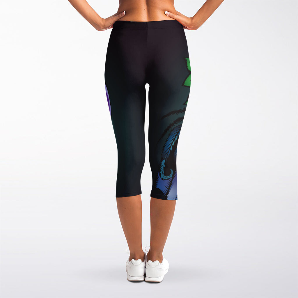 Calavera Girl Dia De Los Muertos Print Women's Capri Leggings