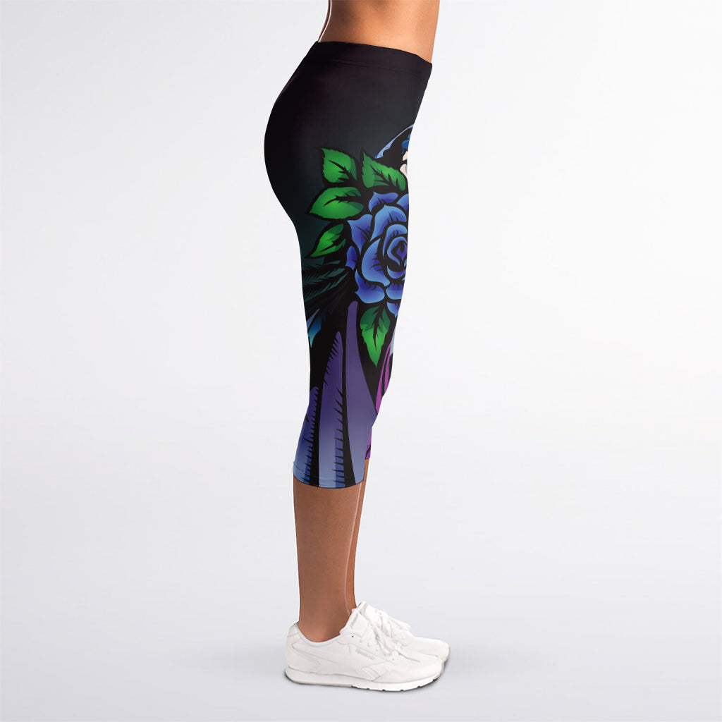 Calavera Girl Dia De Los Muertos Print Women's Capri Leggings