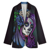 Calavera Girl Dia De Los Muertos Print Women's Cotton Blazer